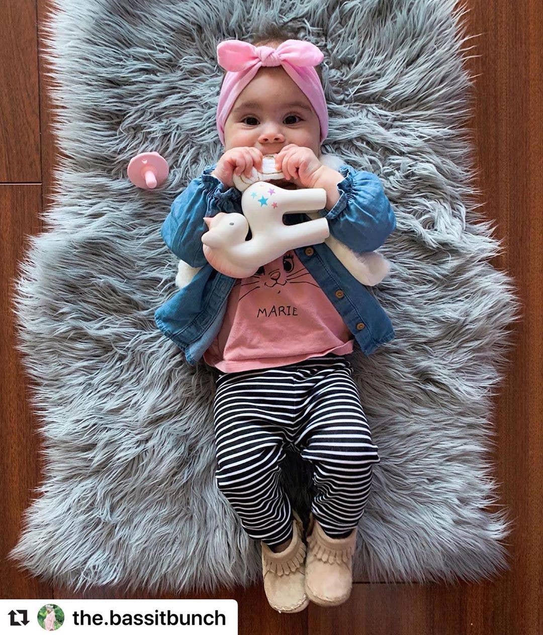Cotton Candy Unicorn Natural Rubber Rattle with Crinkle Tail