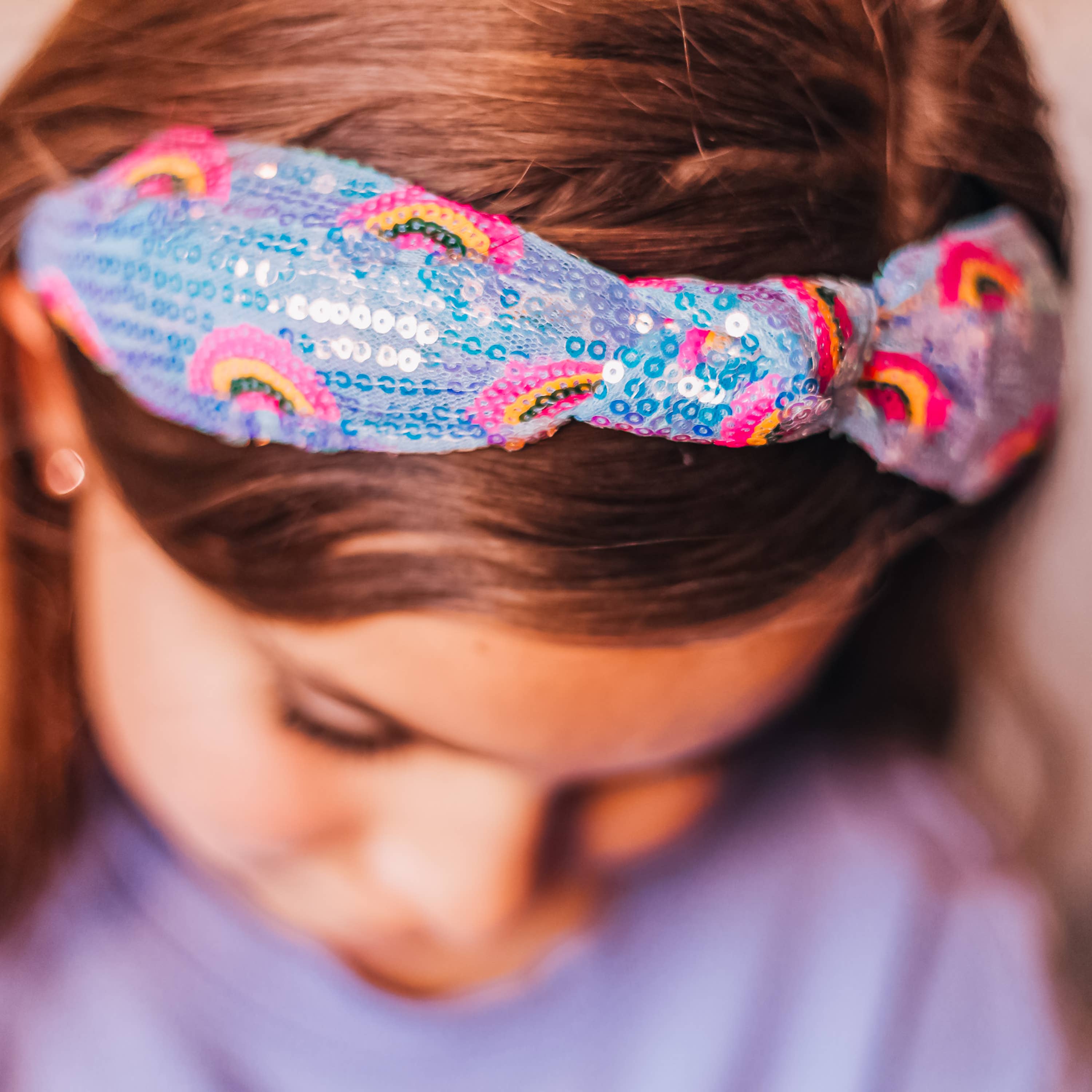 Rainbow Sequin Knot Headband | Blue