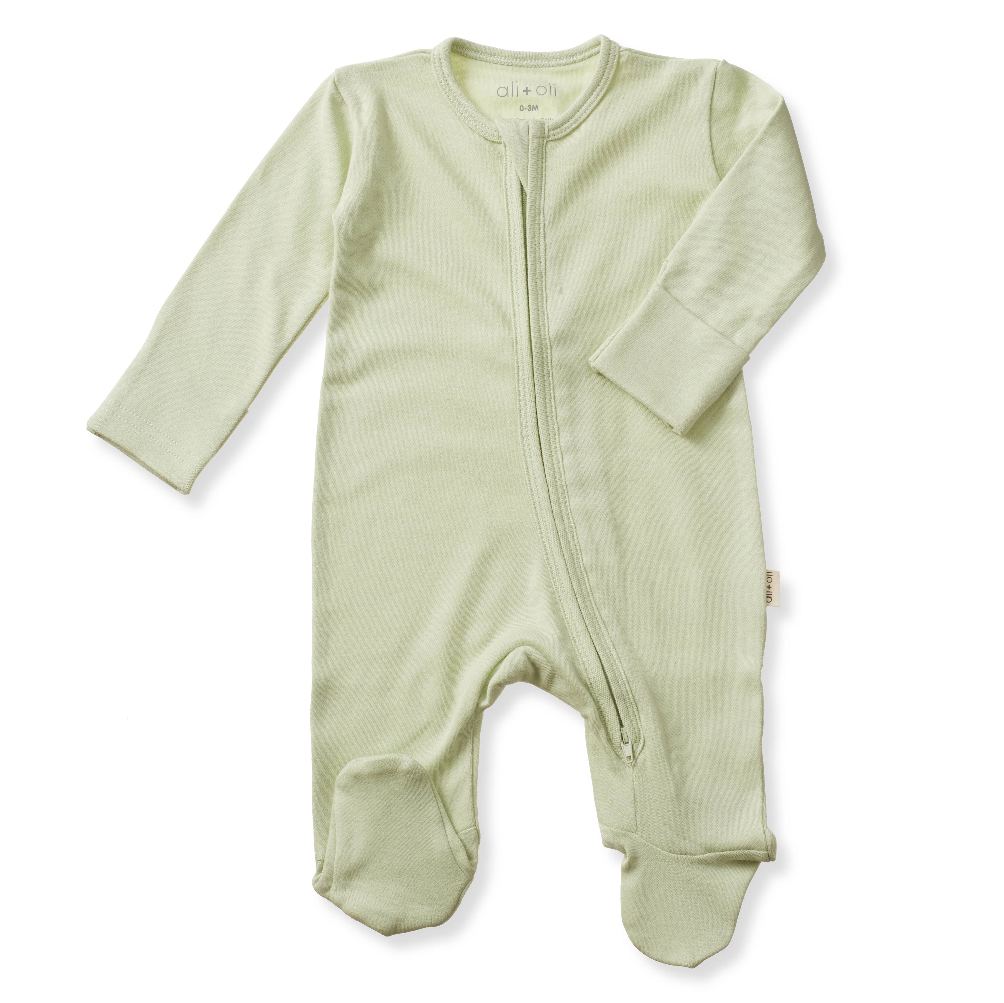 Organic Cotton Baby Footie 2-Way Zipper | Sage