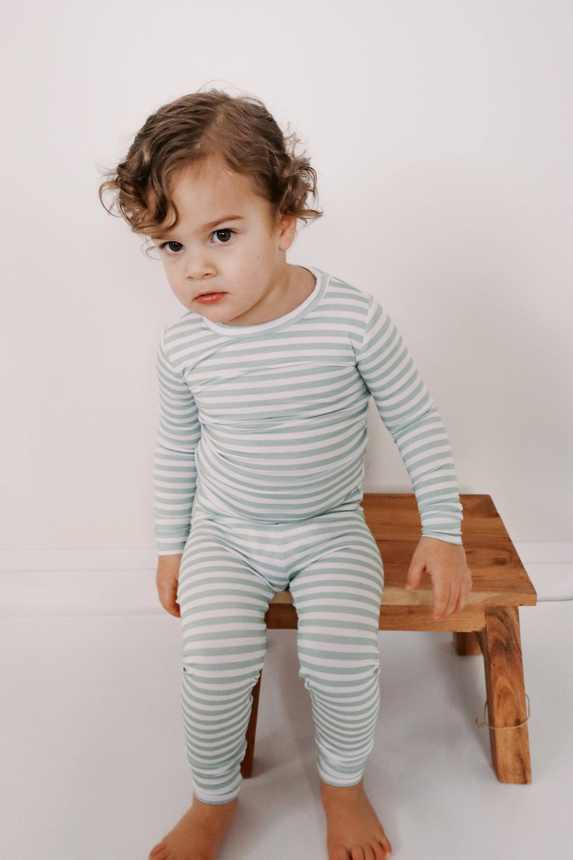 Green Stripe Long Sleeve Pajama Set
