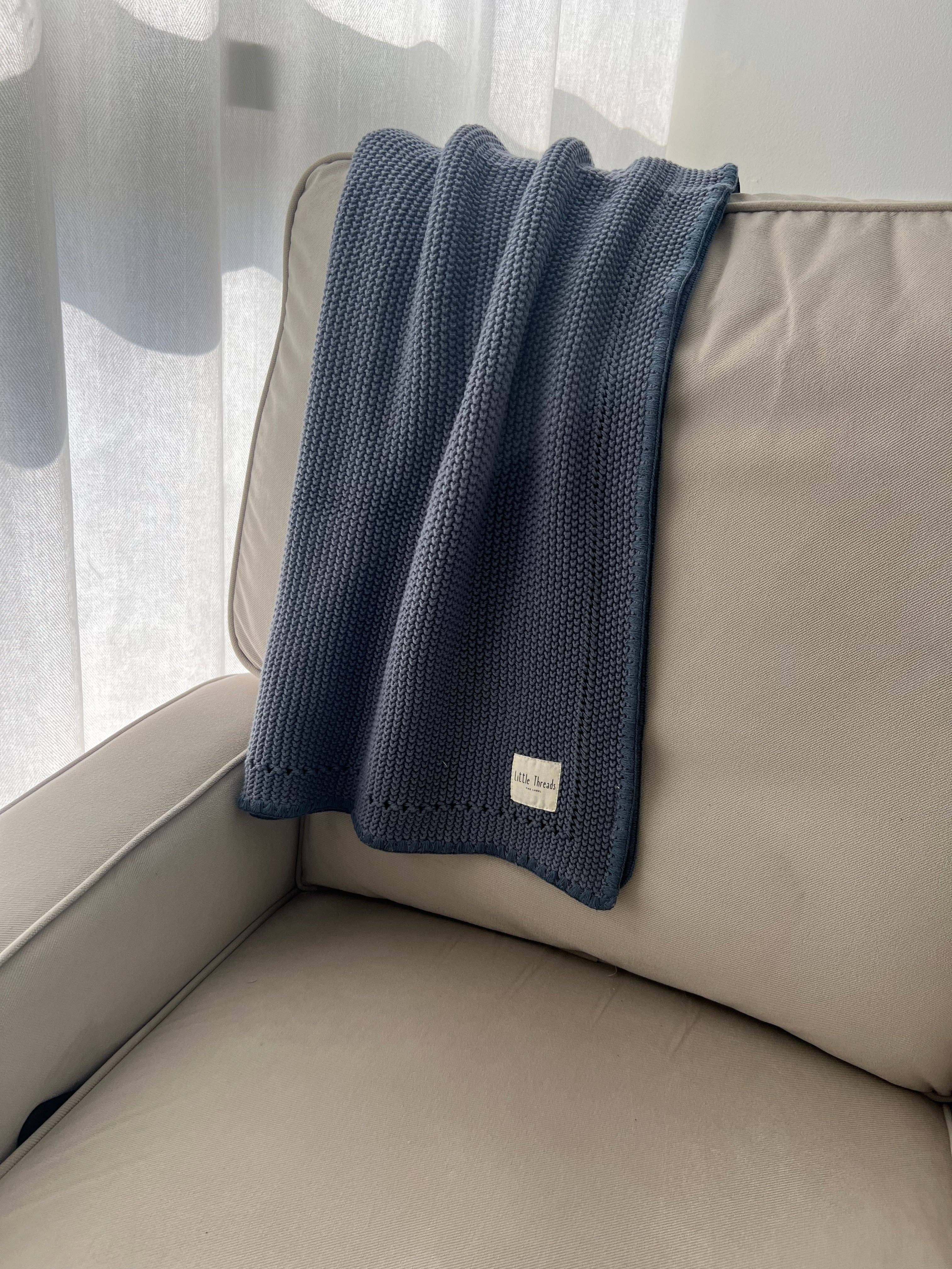 Slate Blue Knitted Cotton Blanket