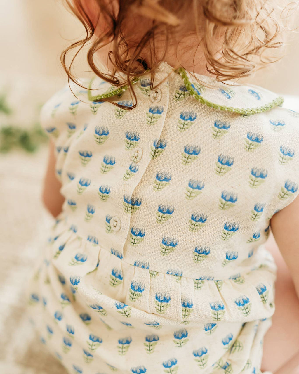Harper Peter Pan Collar Floral Baby Flare Dress + Bloomer - Blue Floral | Natural