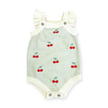 Cherry Stripe Baby Ruffle Romper - Sage Stripe