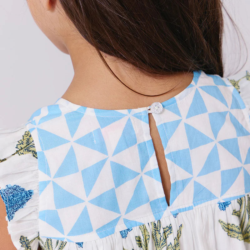 Girls Courtney Dress - Blue Oversized Dandelion