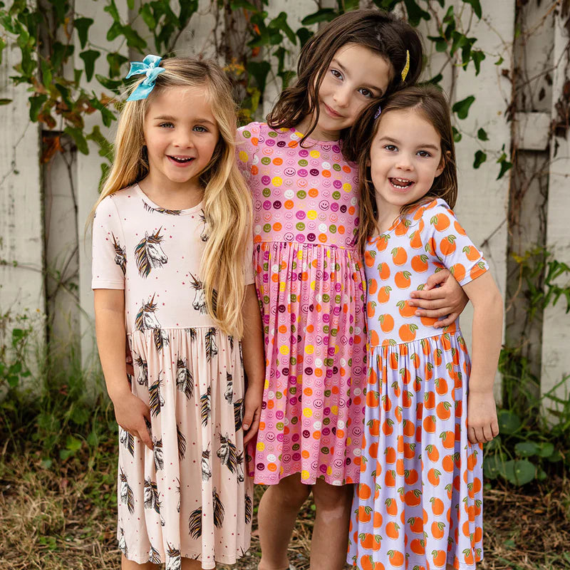 Girls Bamboo Steph Dress - Pink Unicorns