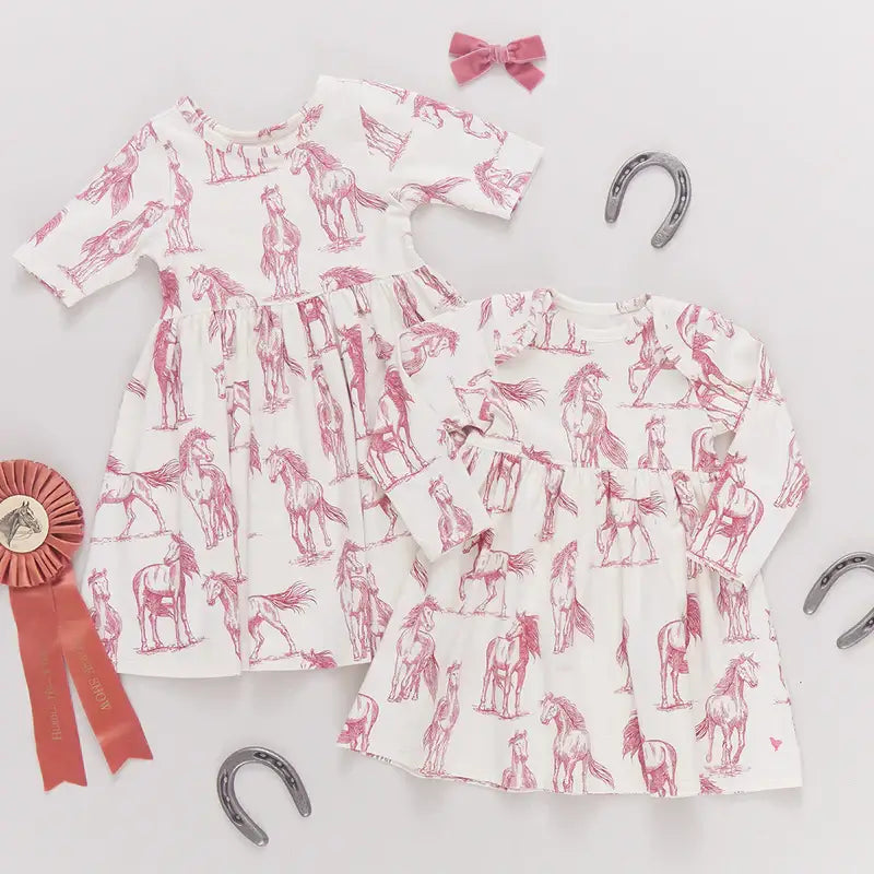 Baby Girls Organic Steph Dress - Vintage Rose Horses