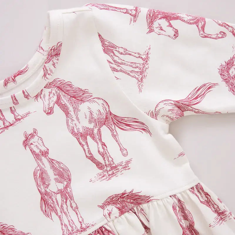 Girls Organic Steph Dress - Vintage Rose Horses
