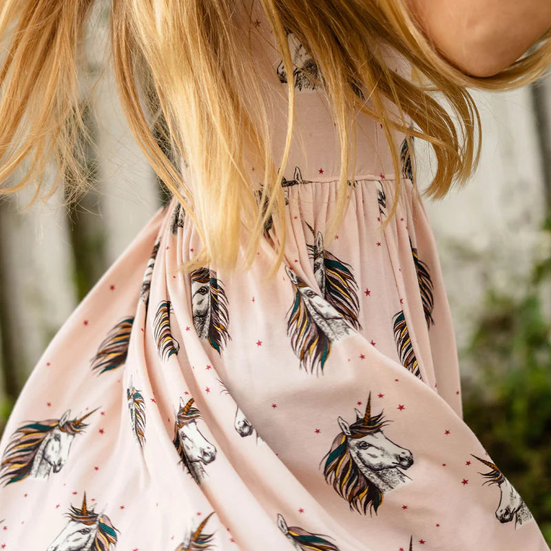 Girls Bamboo Steph Dress - Pink Unicorns