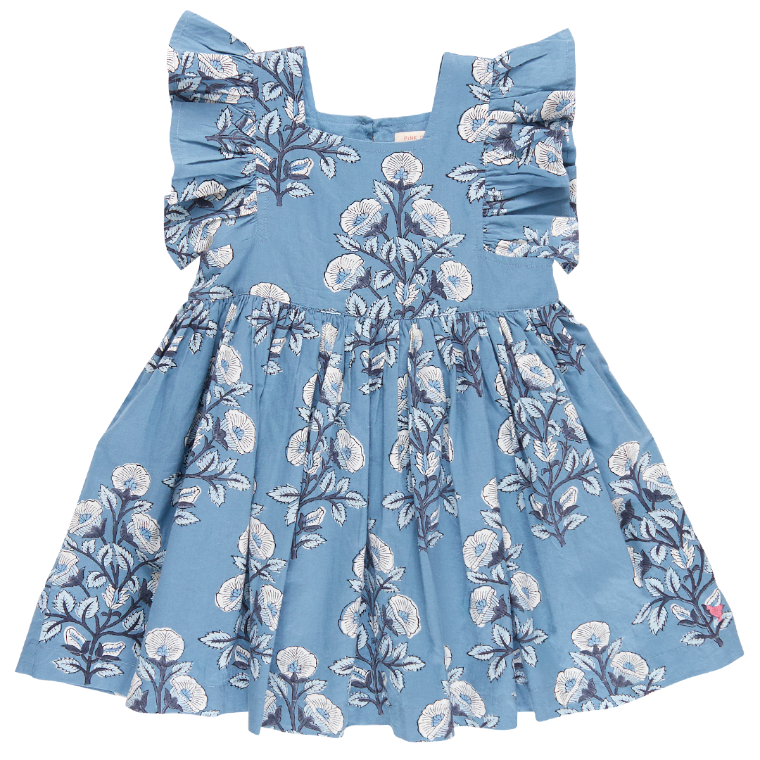 Girls Elsie Dress - Blue Bouquet Floral