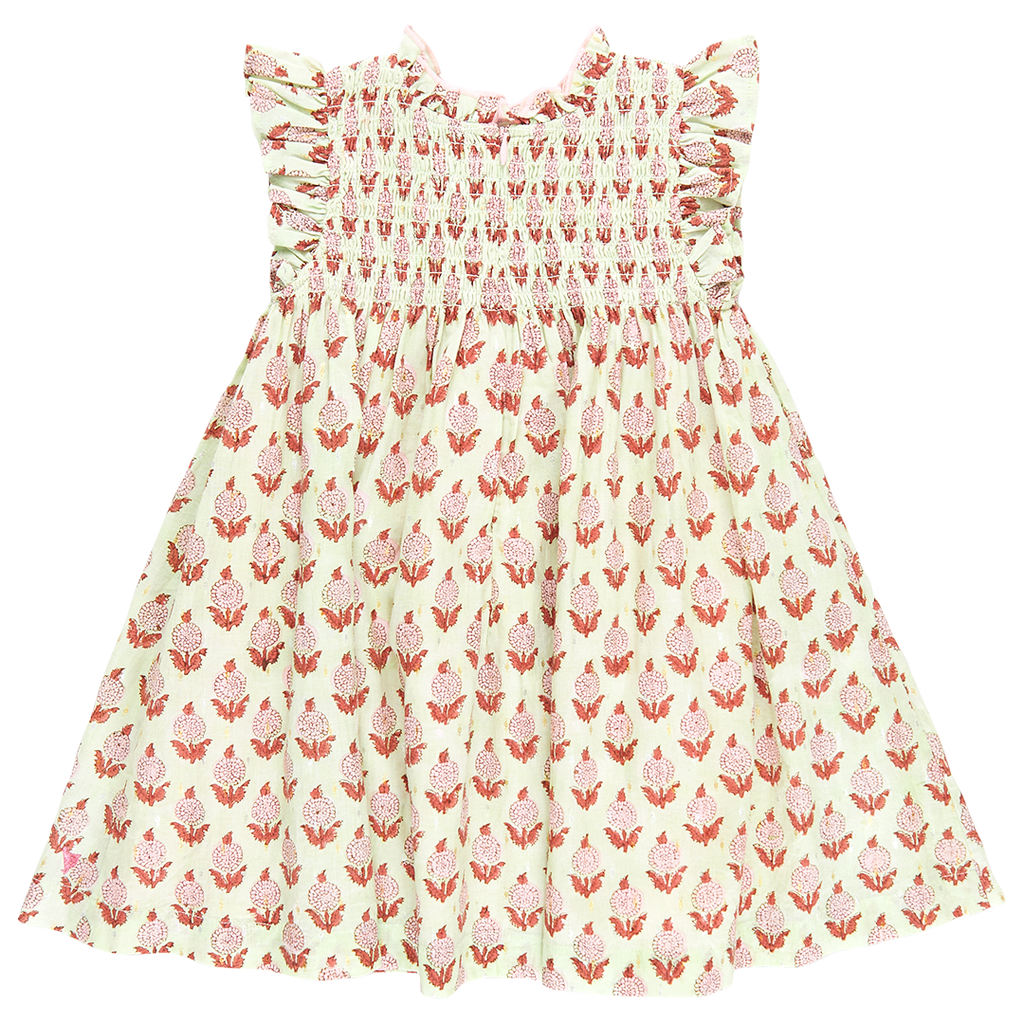 Girls Stevie Dress - Green Dahlia