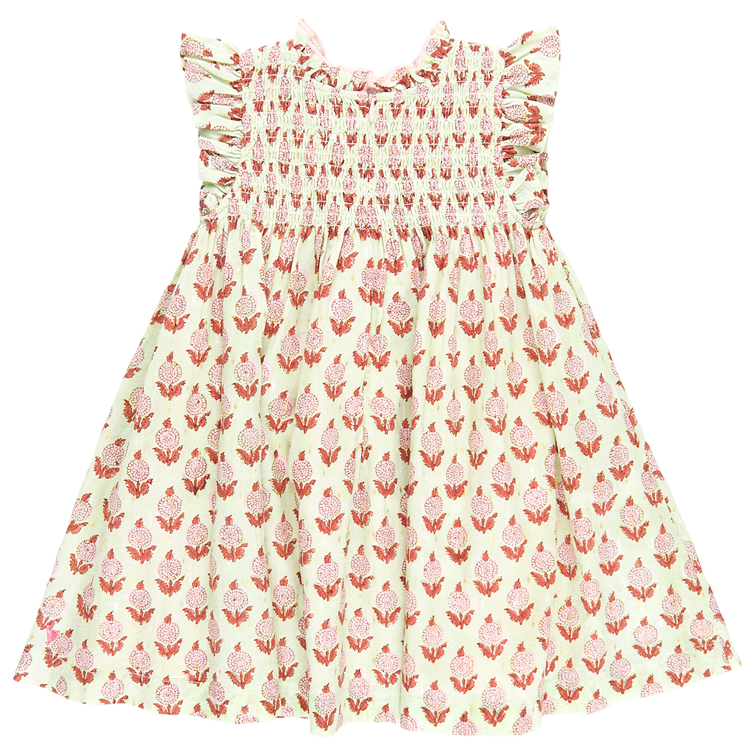 Girls Stevie Dress - Green Dahlia