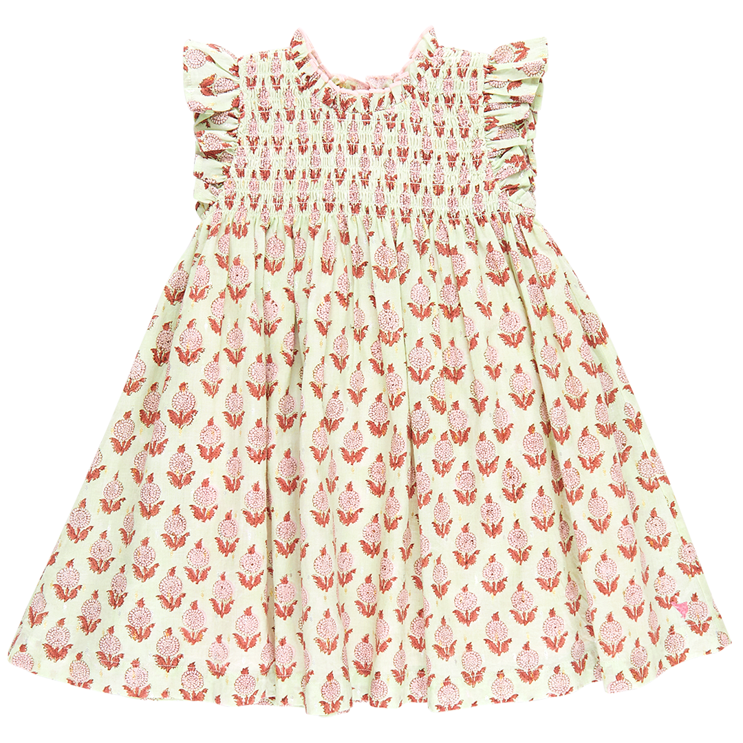 Girls Stevie Dress - Green Dahlia