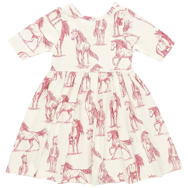 Girls Organic Steph Dress - Vintage Rose Horses