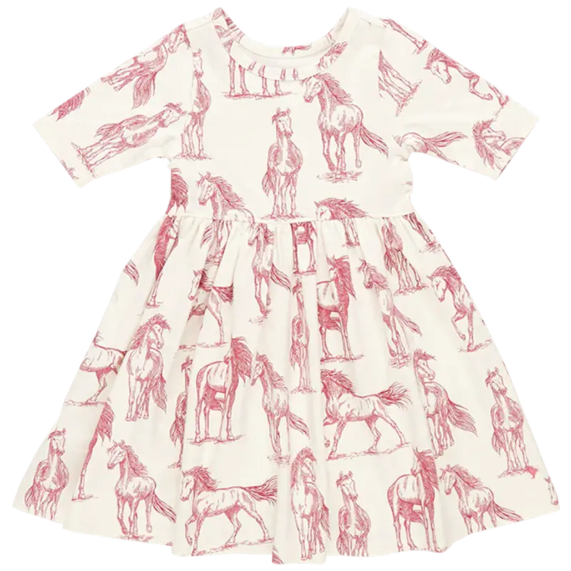Girls Organic Steph Dress - Vintage Rose Horses