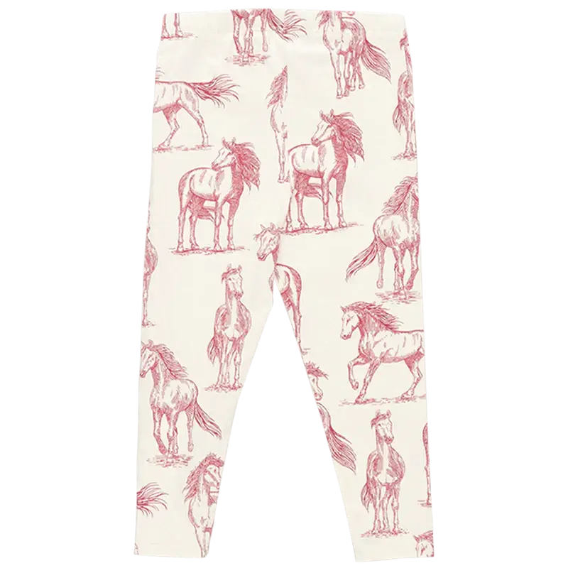 Girls Organic Legging - Vintage Rose Horses