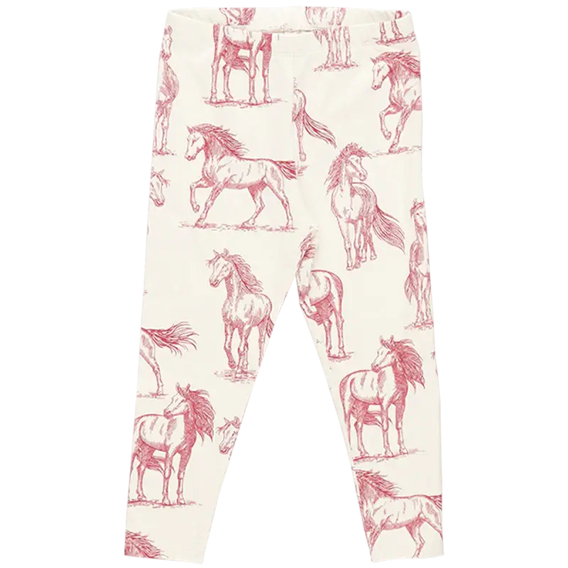 Girls Organic Legging - Vintage Rose Horses