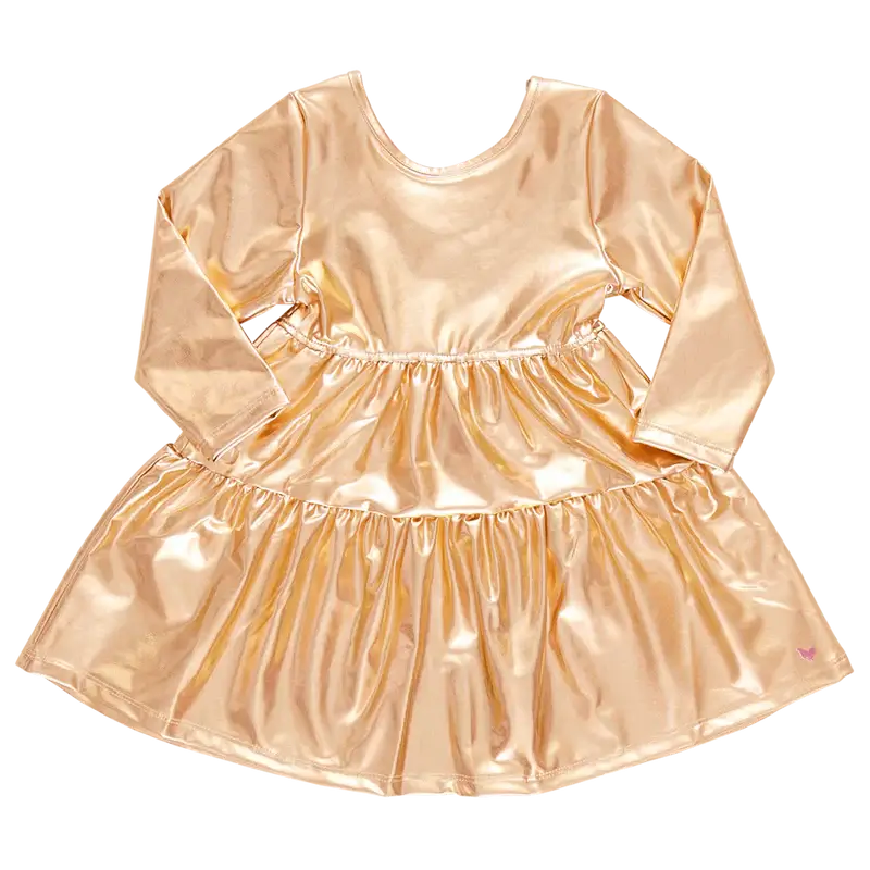 Girls Lame Polly Dress - Gold