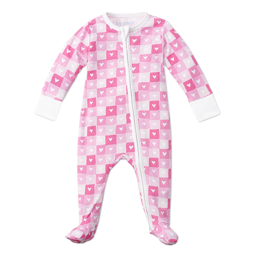 Block Hearts Zip Baby Onesie