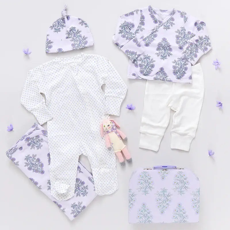 Nesting Box Baby Take Home Set - Lavender Bouquet Floral Blockprint