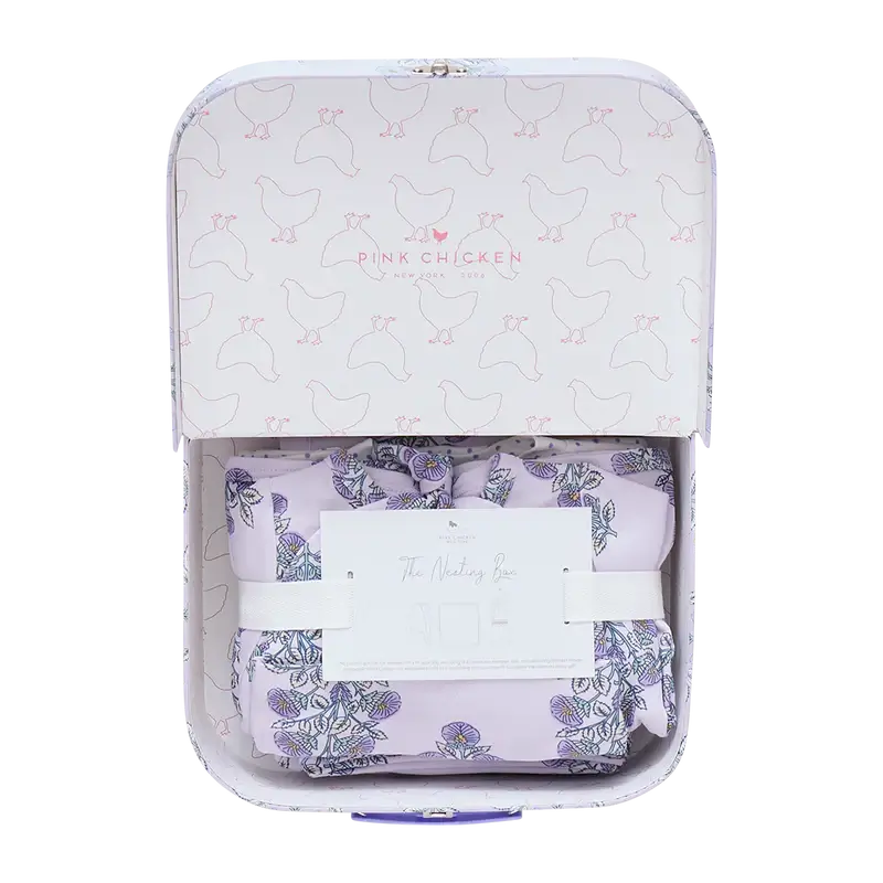 Nesting Box Baby Take Home Set - Lavender Bouquet Floral Blockprint