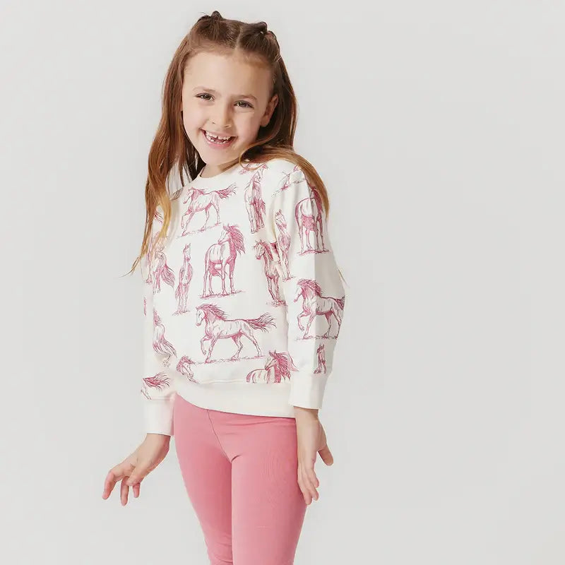 Kids Organic Sweatshirt - Vintage Rose Horses