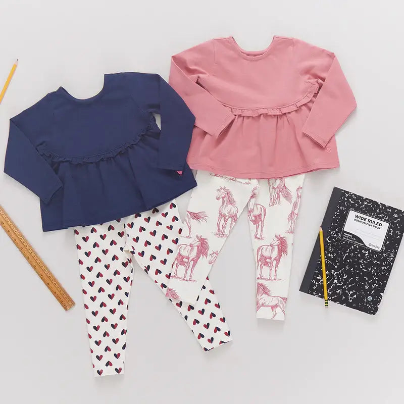 Girls Organic Legging - Vintage Rose Horses