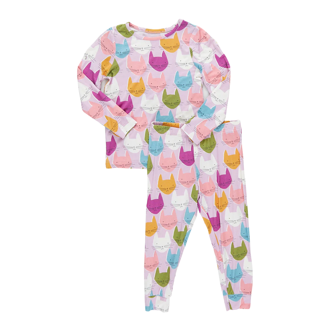 Kids Bamboo PJ Set - Multi Cats