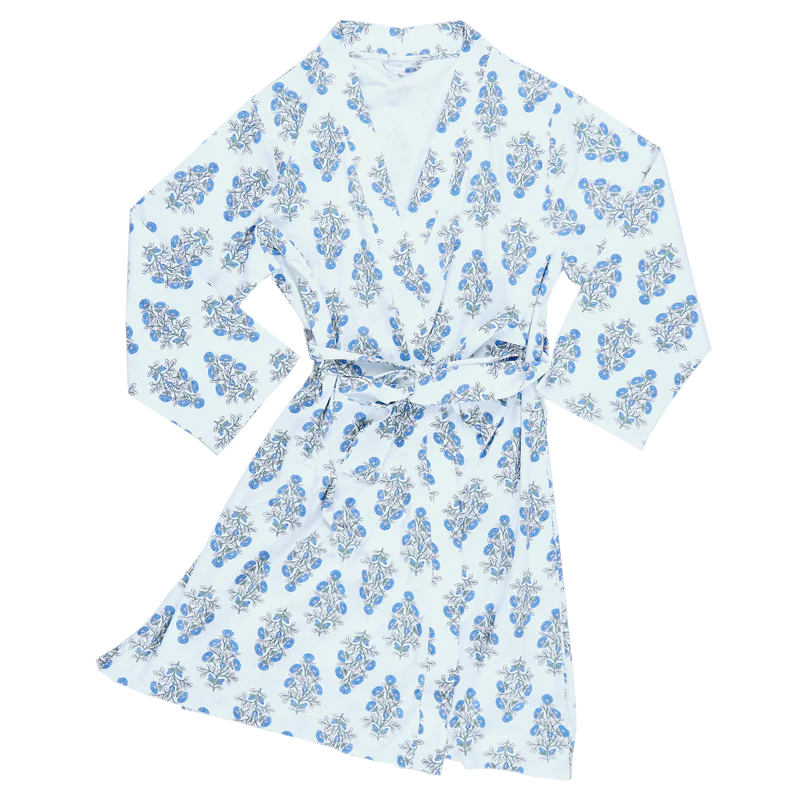 Womens Organic Robe - Blue Bouquet