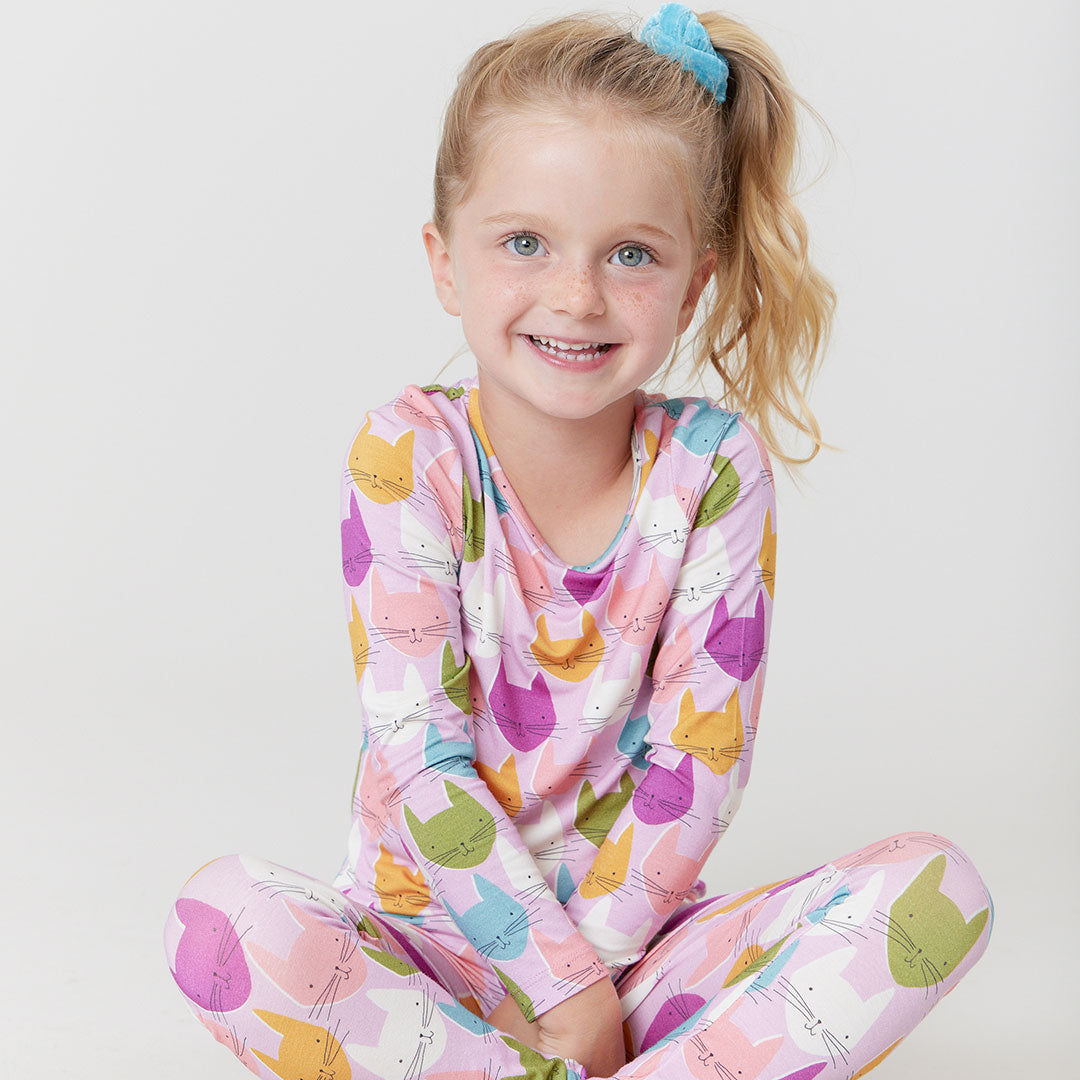 Kids Bamboo PJ Set - Multi Cats