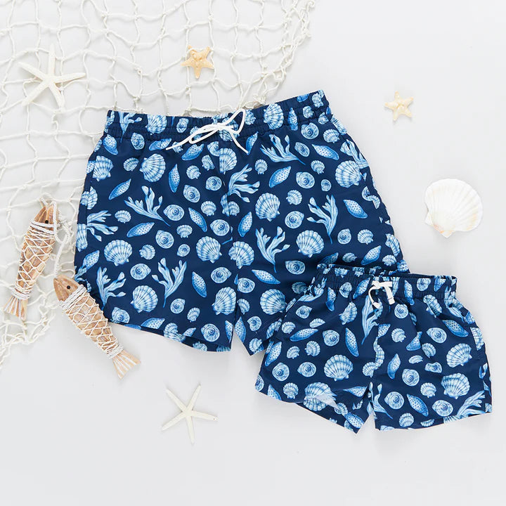 Mens Swim Trunk - Blue Sea Shells
