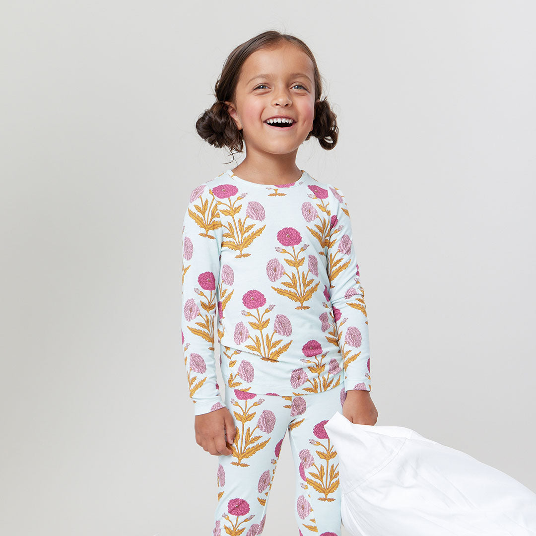 Kids Bamboo PJ Set - Pink Dandelions