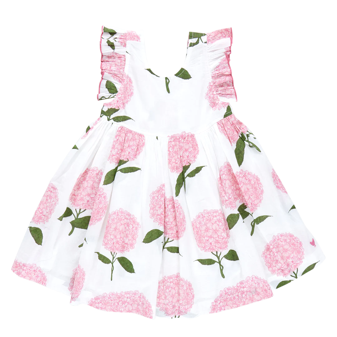 Girls Liv Dress - Pink Hydrangeas