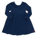 Girls Organic Princess Diana Rib Dress - Navy