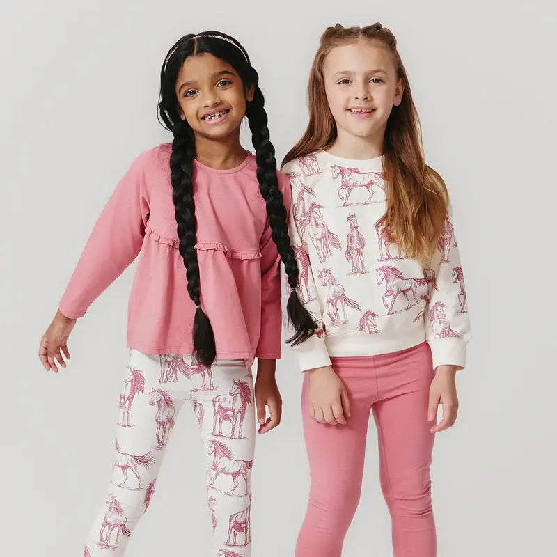 Girls Organic Legging - Vintage Rose Horses