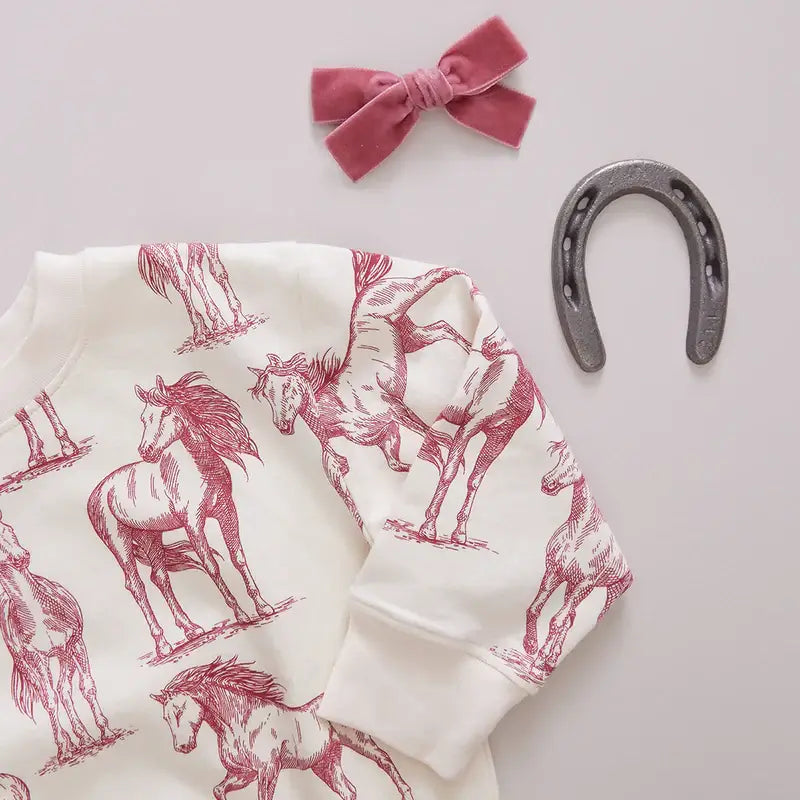 Kids Organic Sweatshirt - Vintage Rose Horses