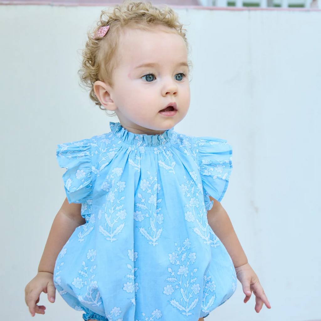 Baby Girls Harper Bubble - Blue Dewdrop Block Print