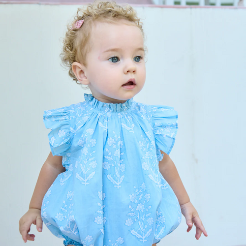 Baby Girls Harper Bubble - Blue Dewdrop Block Print