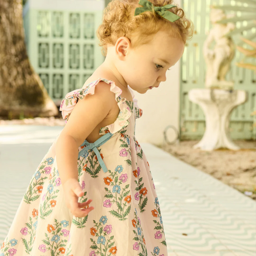 Baby Girls Ailee Dress Set - Pink Dewdrop Block Print Spring