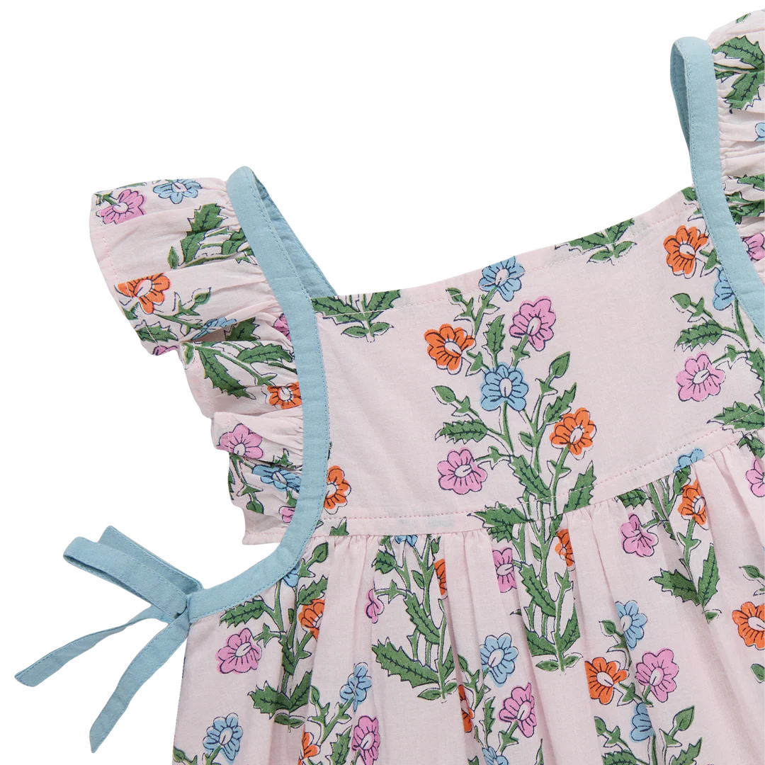 Baby Girls Ailee Dress Set - Pink Dewdrop Block Print Spring