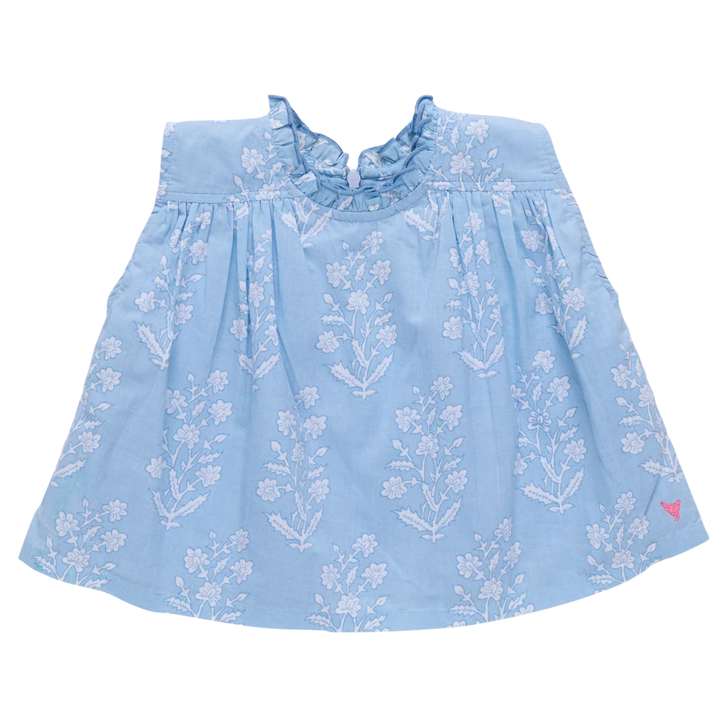 Girls Misha Top - Blue Dewdrop Block Print