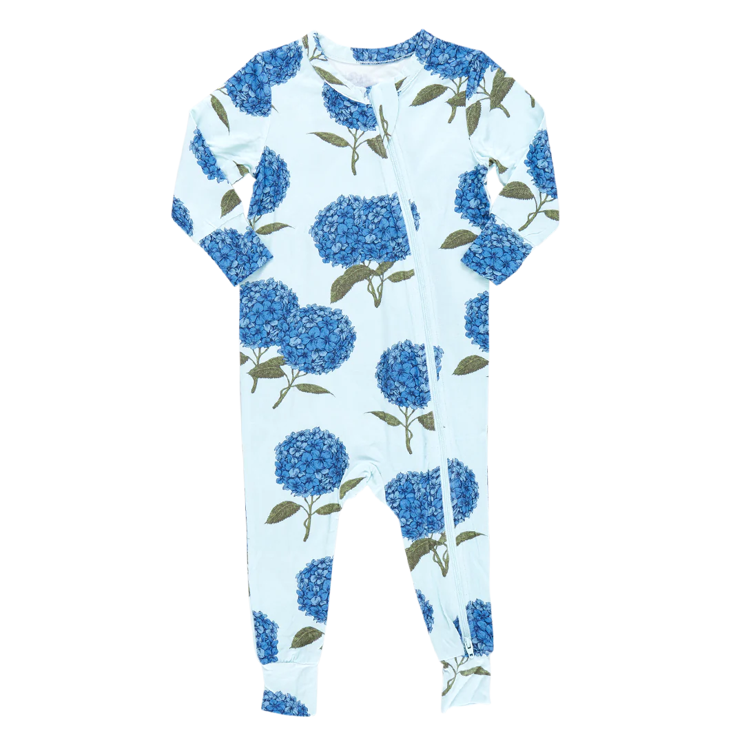 Baby Bamboo Romper - Light Blue Hydrangeas