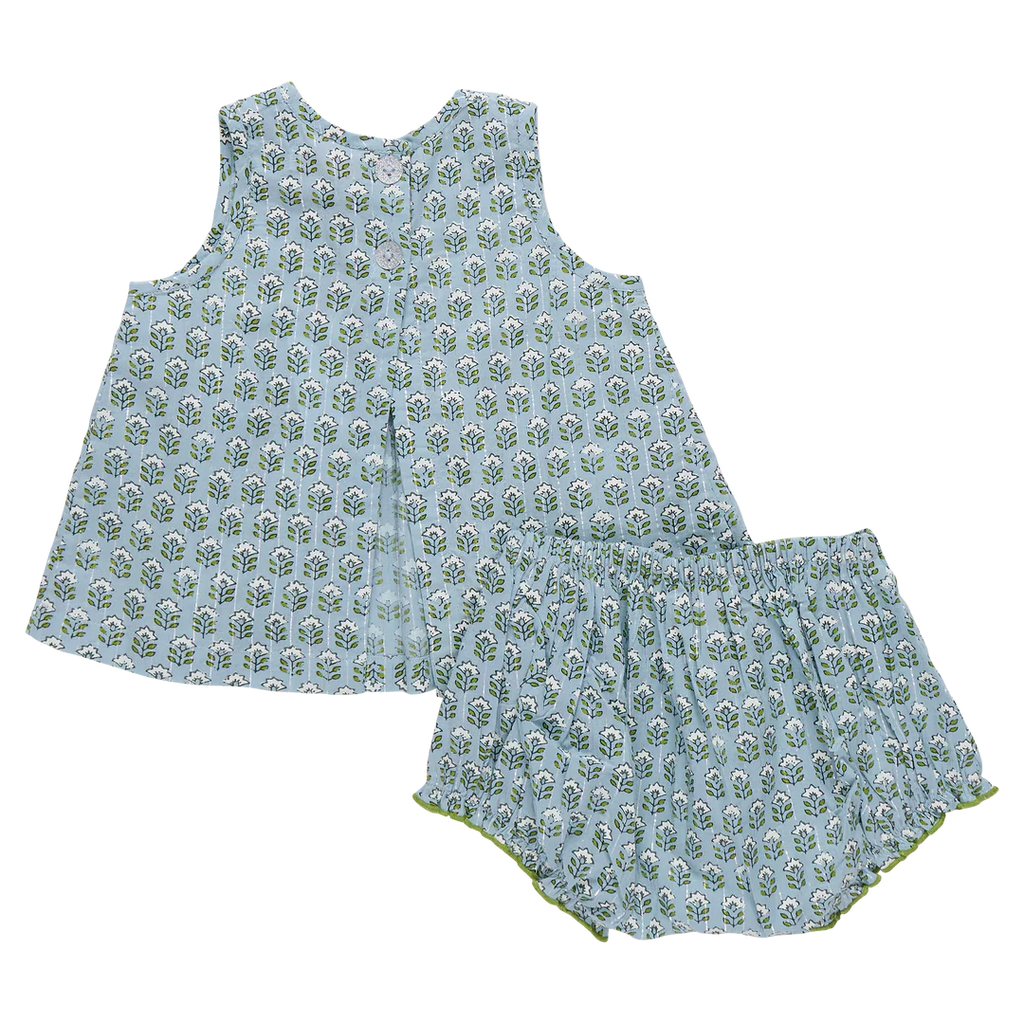 Baby Girls Jaipur 2-Piece Set - Blue Prairie Block Print