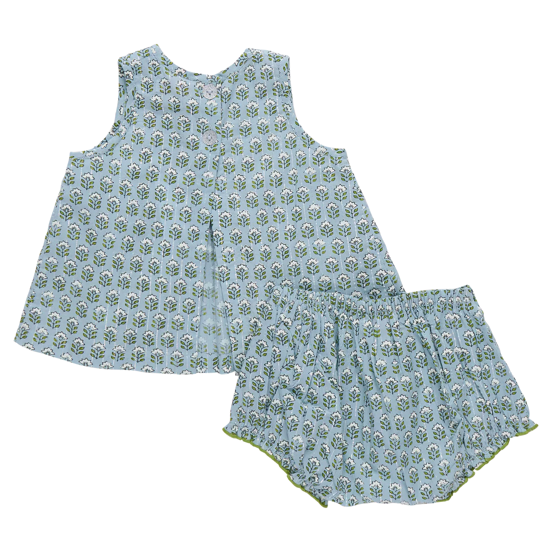 Baby Girls Jaipur 2-Piece Set - Blue Prairie Block Print