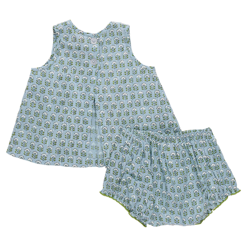 Baby Girls Jaipur 2-Piece Set - Blue Prairie Block Print