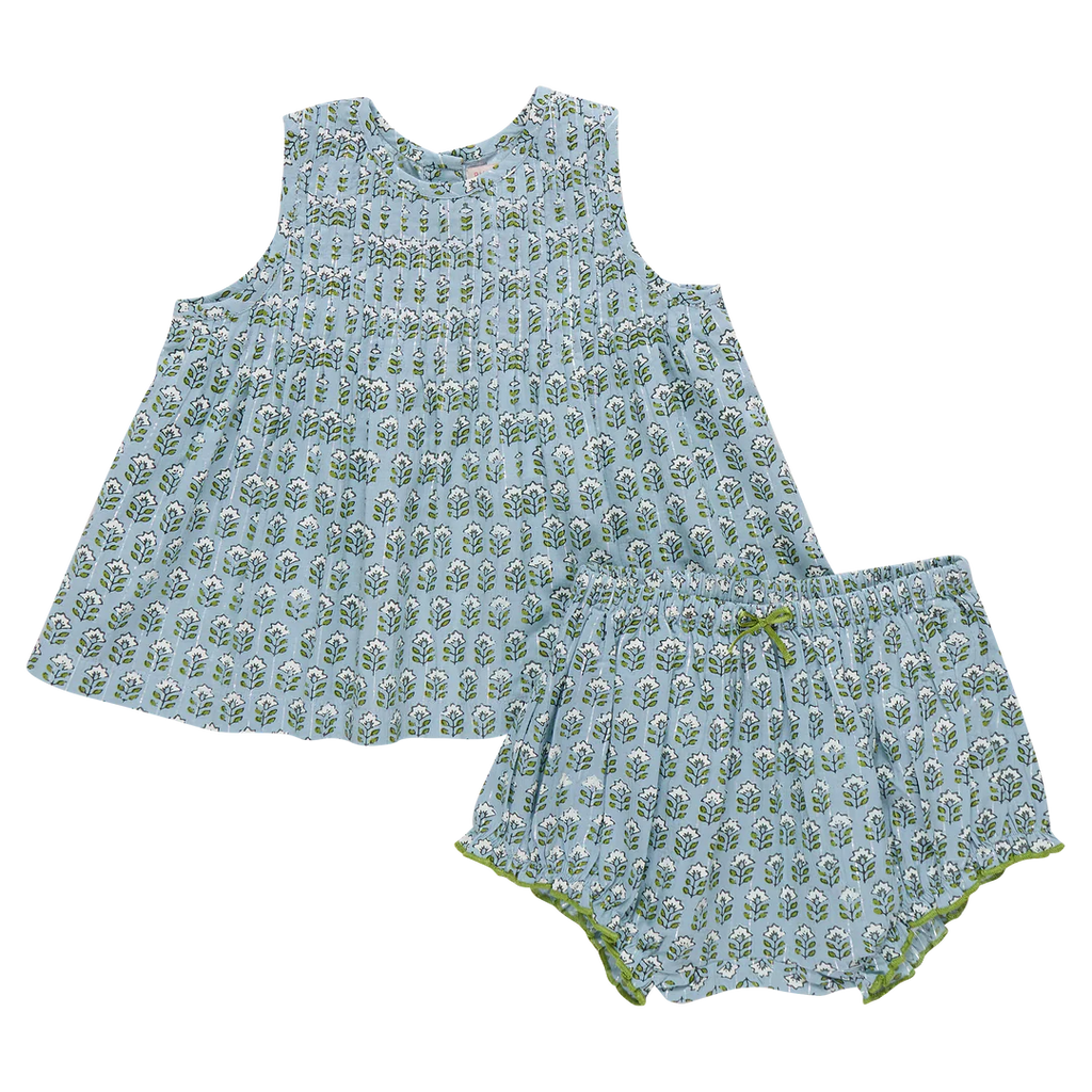 Baby Girls Jaipur 2-Piece Set - Blue Prairie Block Print