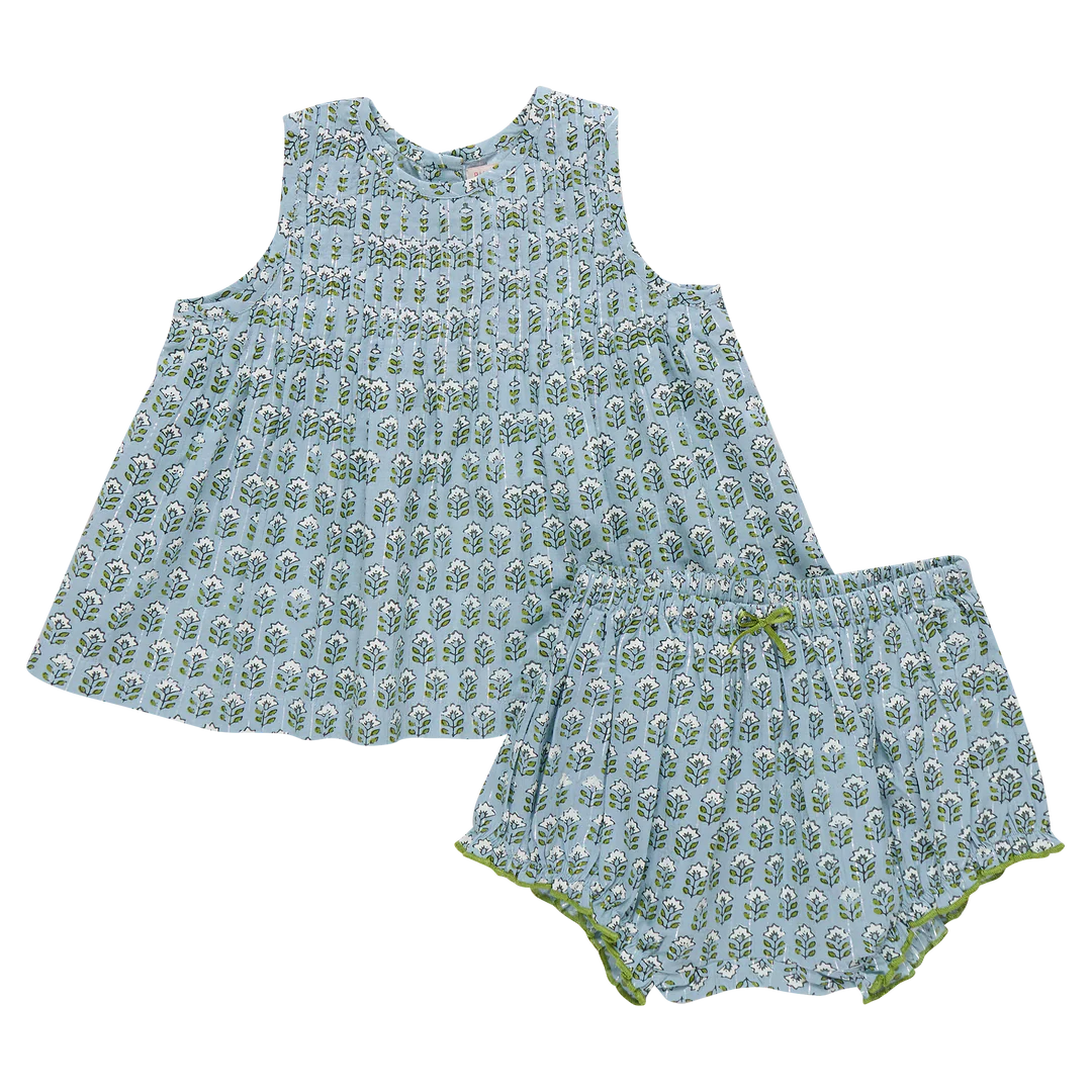 Baby Girls Jaipur 2-Piece Set - Blue Prairie Block Print