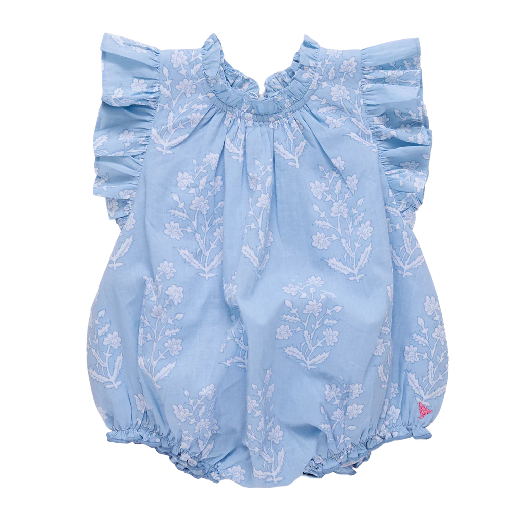Baby Girls Harper Bubble - Blue Dewdrop Block Print