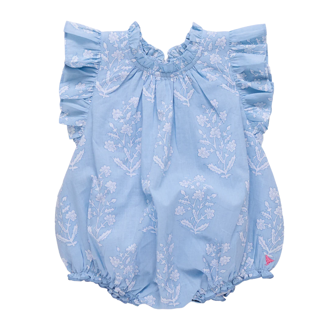Baby Girls Harper Bubble - Blue Dewdrop Block Print