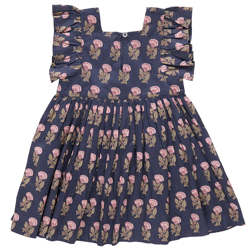 Girls Elsie Dress - Navy Flower Drop