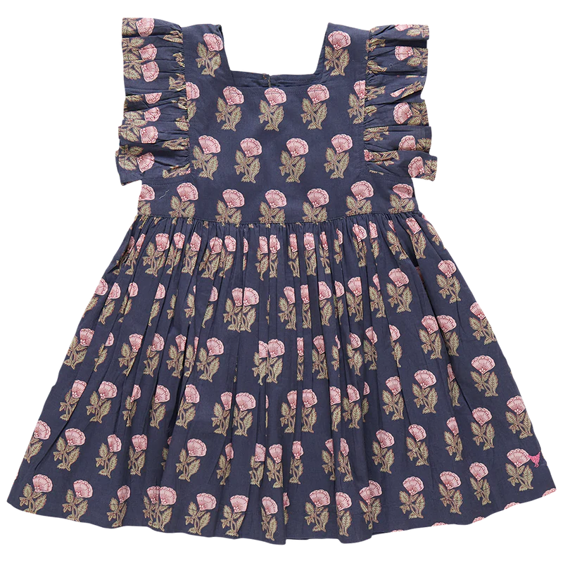 Girls Elsie Dress - Navy Flower Drop